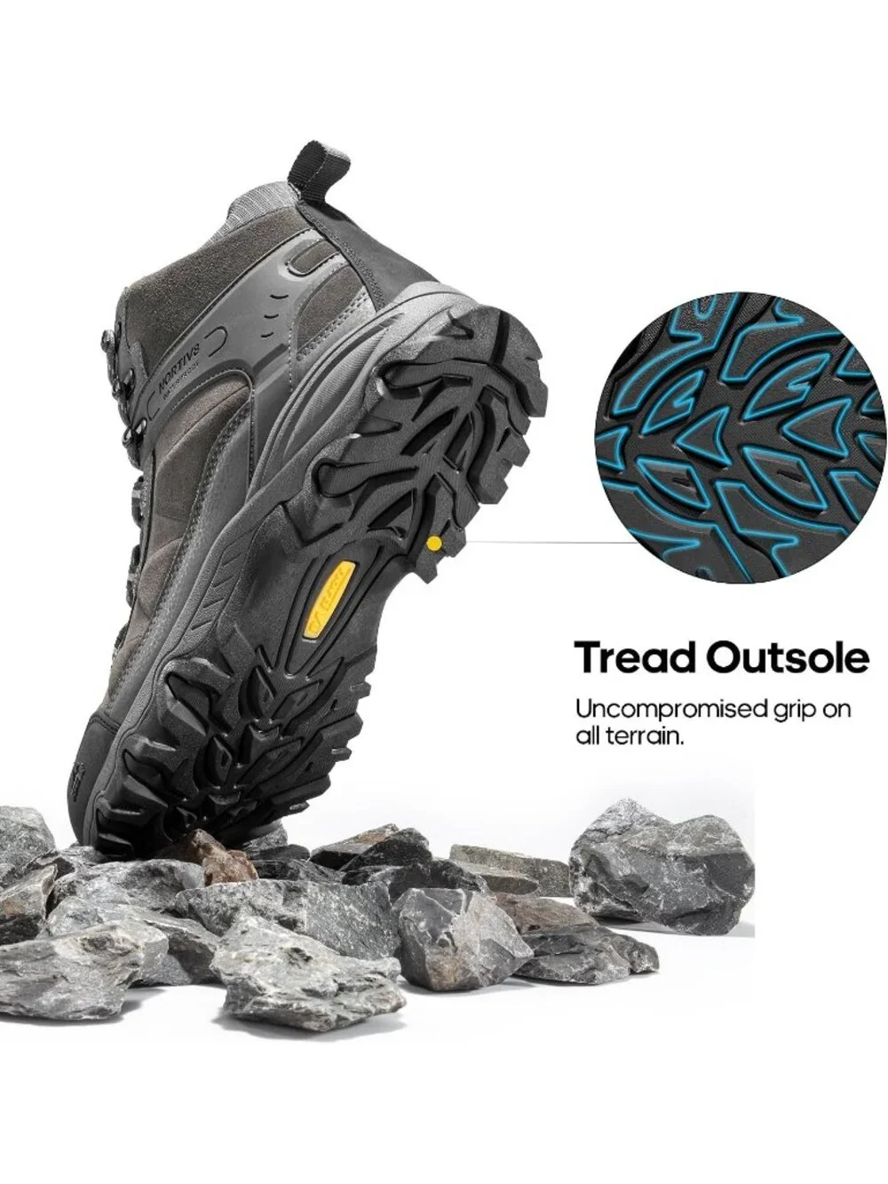 Men's Dark Grey Waterproof Shoes Casual Mid Top Round Toe Non Slip Hiking Boots